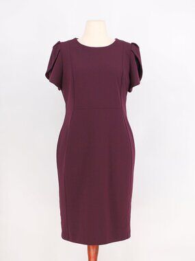 CALVIN KLEIN Tulip Sleeve Sheath Crepe Stretch Dress Burgundy Size 14